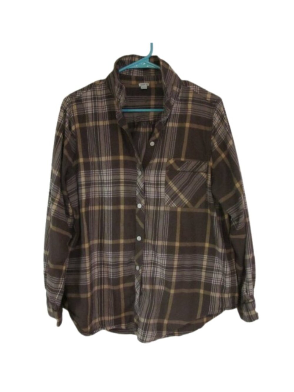 Aerie Brown Cream Plaid Flannel Button Down - Oversized Long Sleeve Top
